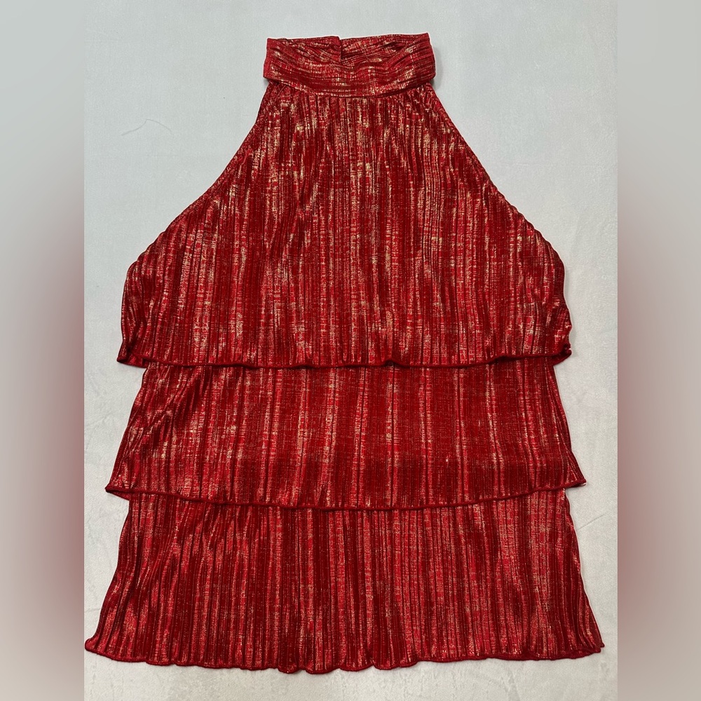 Red and Gold Foiled Women's Blouse in Size Medium